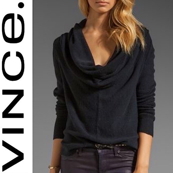 Vince Drape Front Cowl Neck Alpaca Wool Blend Boho Sweater in Black S Minimalist - Picture 2 of 9